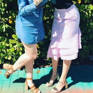 candy red and white stripes mid-skirt